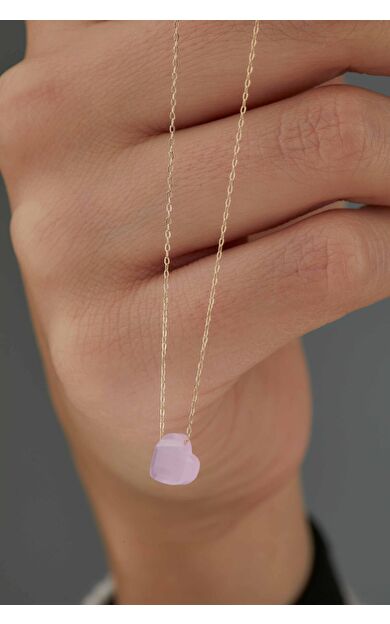 Kolyecik 14 Ayar Altın Pembe Kalp Kolye