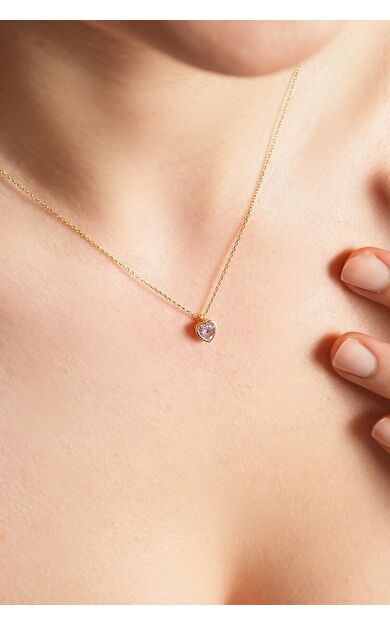 Kolyecik 14 Ayar Altın Pembe Kalp Kolye