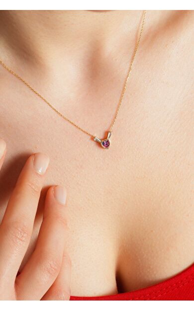 Kolyecik 14 Ayar Altın Pembe Kalp Kolye