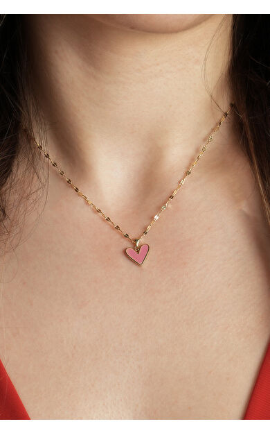 Kolyecik 14 Ayar Altın Pembe Kalp Kolye