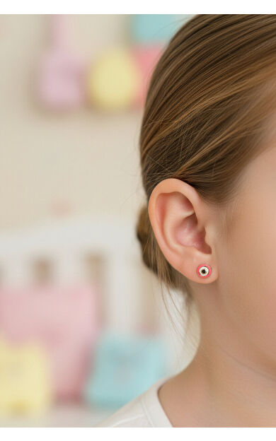 Kolyecik 14 Ayar Altın Pembe Nazar Çocuk Küpe