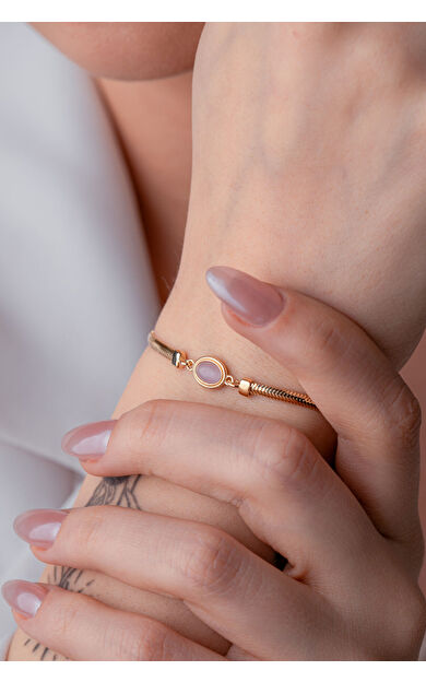 Kolyecik 14 Ayar Altın Pembe Taşlı Balıksırtı Bileklik