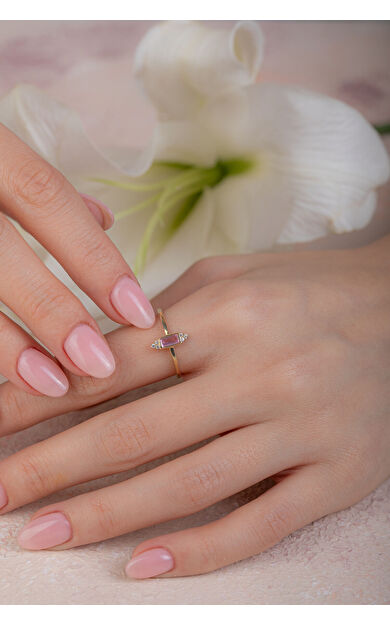 Kolyecik 14 Ayar Altın Pembe Taşlı Yüzük