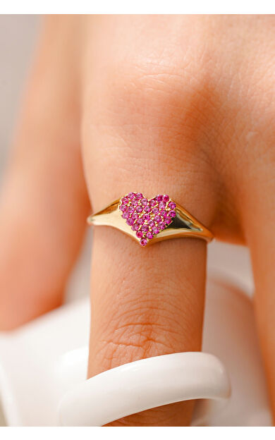 Kolyecik 14 Ayar Altın Renkli Kalp Yüzük