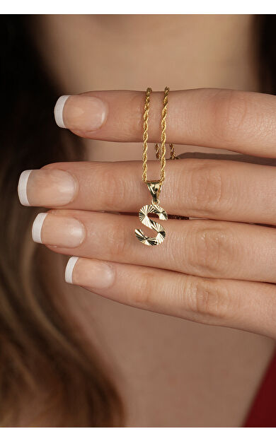 Kolyecik 14 Ayar Altın S Harfi Kolye Ucu