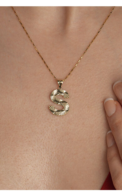 Kolyecik 14 Ayar Altın S Harfi Kolye Ucu