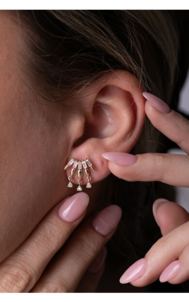 Kolyecik 14 Ayar Altın Sallantılı Tasarım Küpe