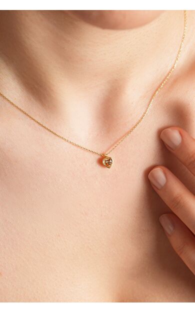 Kolyecik 14 Ayar Altın Şampanya Kalp Kolye