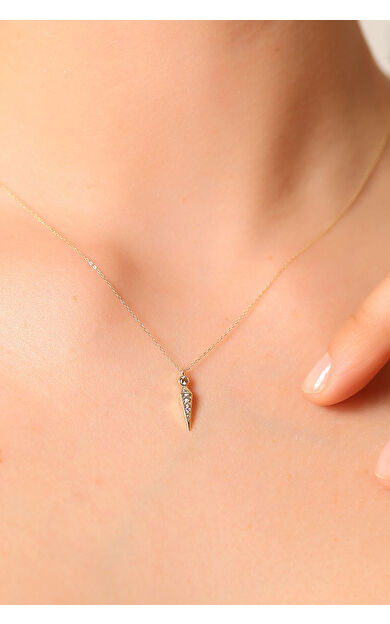 Kolyecik 14 Ayar Altın Şampanya Taş Sivri Uç Kolye