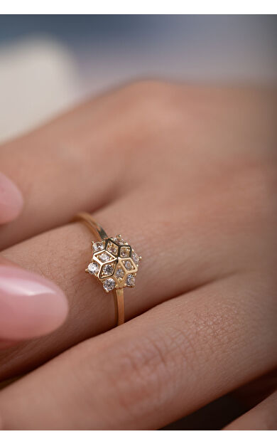 Kolyecik 14 Ayar Altın Şampanya Taş Yüzük