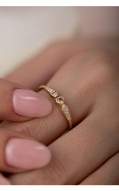 Kolyecik 14 Ayar Altın Şampanya Taşlı Yüzük