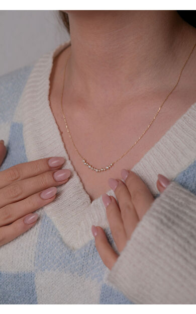 Kolyecik 14 Ayar Altın Sıralı Taş Kolye