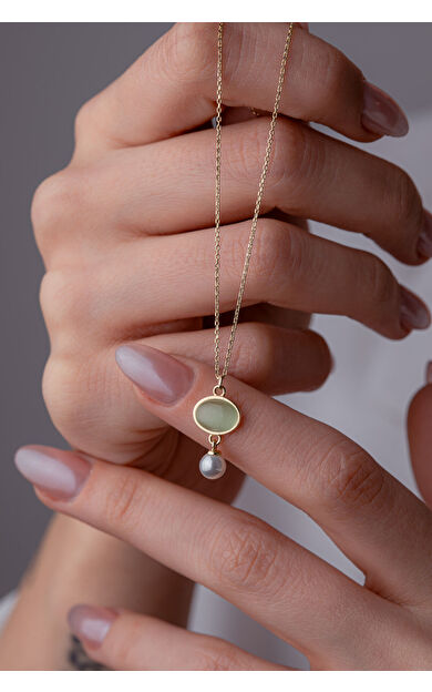 Kolyecik 14 Ayar Altın Su Yeşili Taşlı Kolye