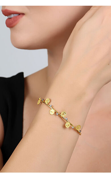 Kolyecik 14 Ayar Altın Taş Detaylı Tuğra Bileklik