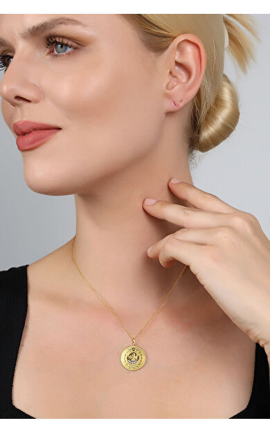 Kolyecik 14 Ayar Altın Taş Detaylı Tuğra Kolye