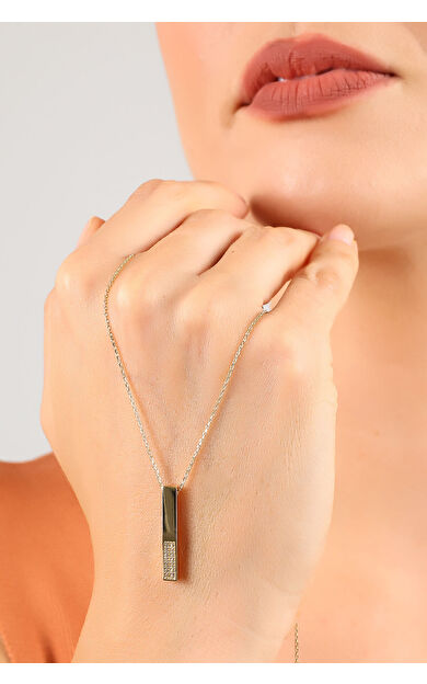 Kolyecik 14 Ayar Altın Taşlı Çubuk Kolye