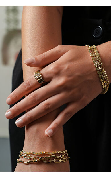 Kolyecik 14 Ayar Altın Taşlı Dikdörtgen Yüzük