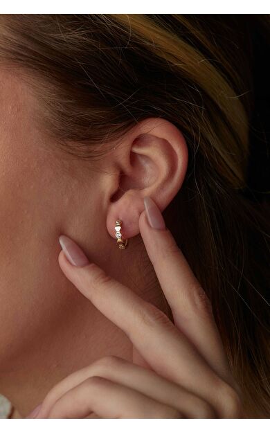 Kolyecik 14 Ayar Altın Taşlı Halka Küpe