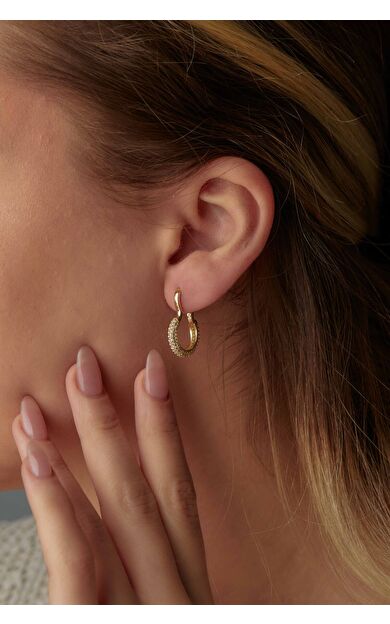 Kolyecik 14 Ayar Altın Taşlı Halka Küpe