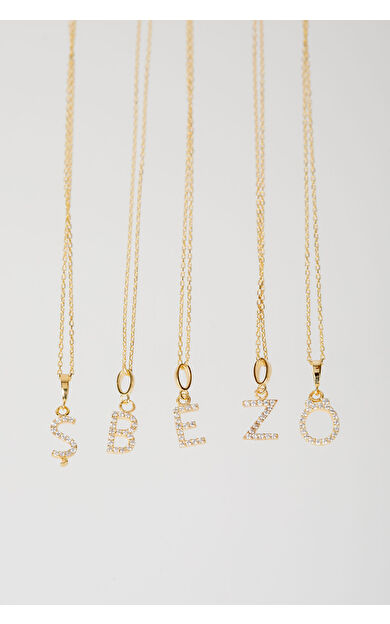 Kolyecik 14 Ayar Altın Taşlı Harf Kolye