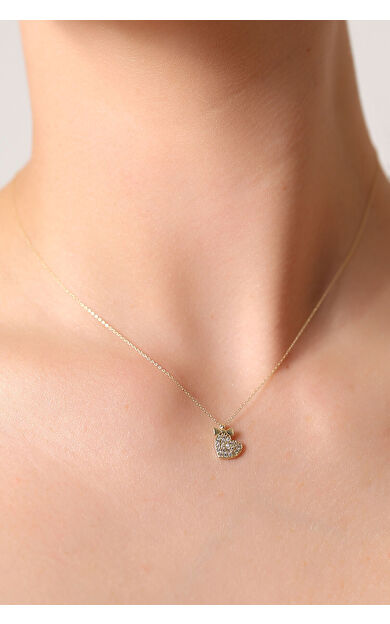 Kolyecik 14 Ayar Altın Taşlı Kalp Kolye