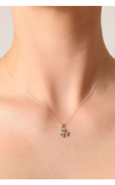 Kolyecik 14 Ayar Altın Taşlı Yonca Kolye