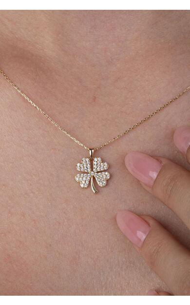 Kolyecik 14 Ayar Altın Taşlı Yonca Kolye