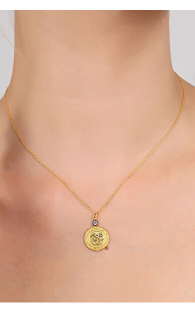 Kolyecik 14 Ayar Altın Tek Taş Tuğra Kolye