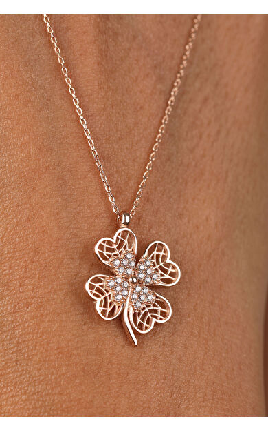 Kolyecik 14 Ayar Altın Telkari Kalpli Yonca Kolye