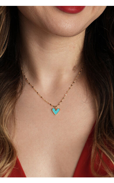 Kolyecik 14 Ayar Altın Turkuaz Kalp Kolye