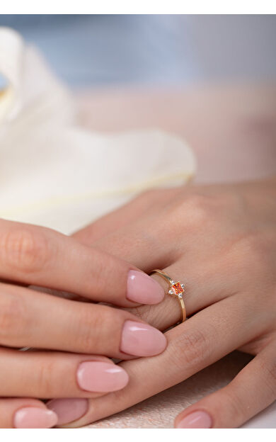 Kolyecik 14 Ayar Altın Turuncu Taşlı Yüzük