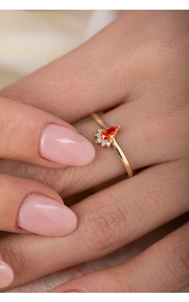 Kolyecik 14 Ayar Altın Turuncu Taşlı Yüzük