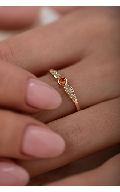 Kolyecik 14 Ayar Altın Turuncu Taşlı Yüzük