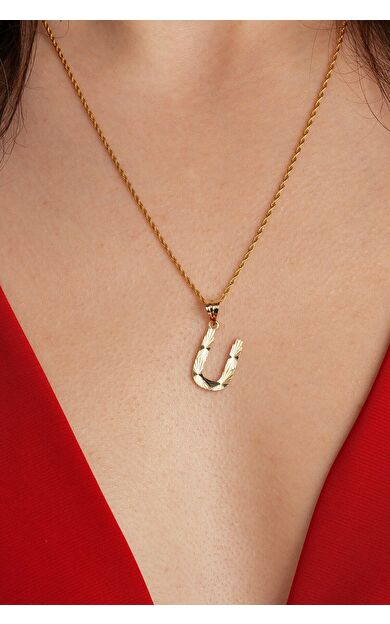 Kolyecik 14 Ayar Altın Ü Harfi Kolye Ucu