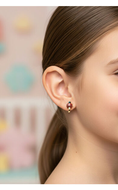 Kolyecik 14 Ayar Altın Uğur Böceği Çocuk Küpe