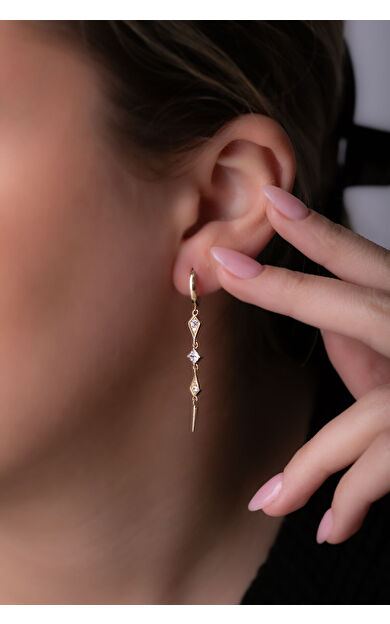 Kolyecik 14 Ayar Altın Taşlı Sallantılı Küpe