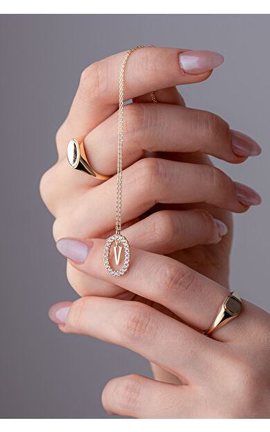 Kolyecik 14 Ayar Altın V Harf Kolye