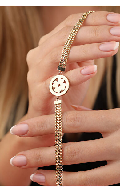 Kolyecik 14 Ayar Altın Viyana Zincir Yonca Bileklik