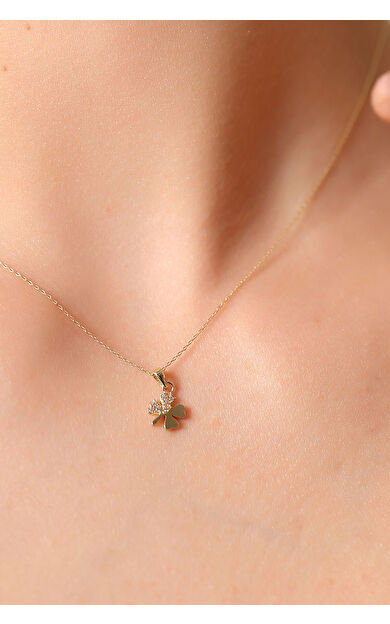 Kolyecik 14 Ayar Altın Yarı Taşlı Yonca Kolye