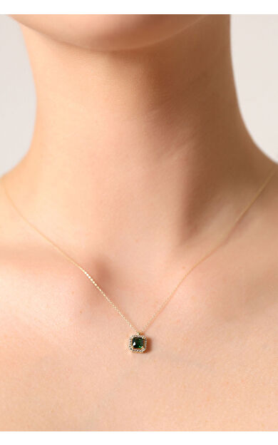 Kolyecik 14 Ayar Altın Yeşil Baget Kolye