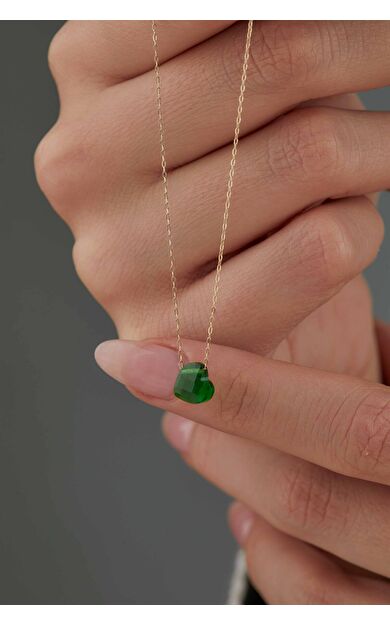 Kolyecik 14 Ayar Altın Yeşil Kalp Kolye