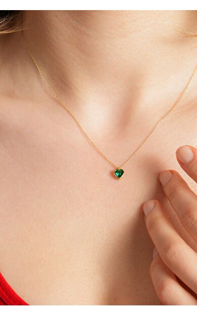 Kolyecik 14 Ayar Altın Yeşil Kalp Kolye