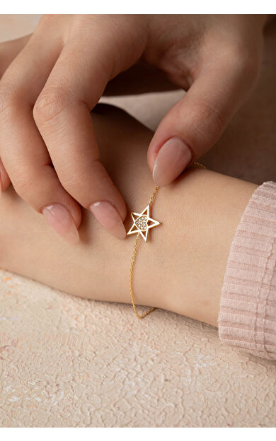 Kolyecik 14 Ayar Altın Yıldız Bileklik