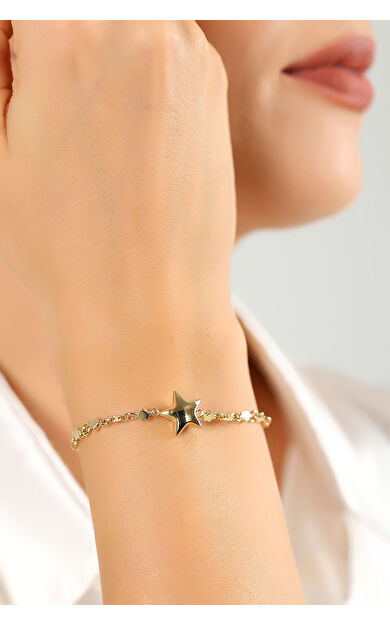 Kolyecik 14 Ayar Altın Yıldız Bileklik