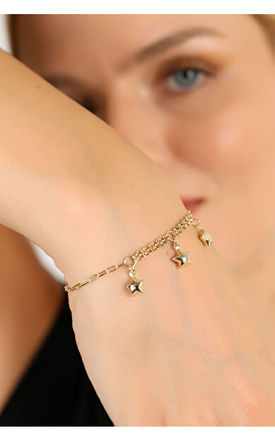 Kolyecik 14 Ayar Altın Yıldız Charm Zincir Bileklik
