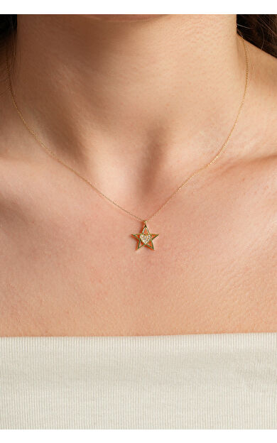 Kolyecik 14 Ayar Altın Yıldız Kalpli Kolye