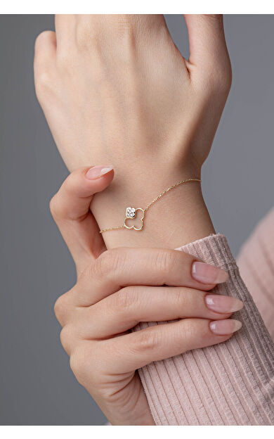 Kolyecik 14 Ayar Altın Yonca Bileklik