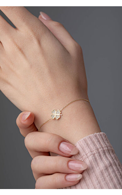 Kolyecik 14 Ayar Altın Yonca Bileklik