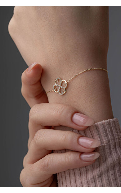 Kolyecik 14 Ayar Altın Yonca Bileklik