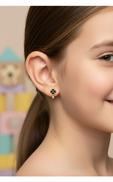 Kolyecik 14 Ayar Altın Yonca Çocuk Küpe